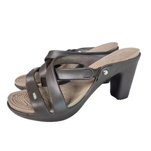 Crocs Cyprus IV Sandals 14558 Brown Slip On Block Heel Pumps Womens Shoe Size 11